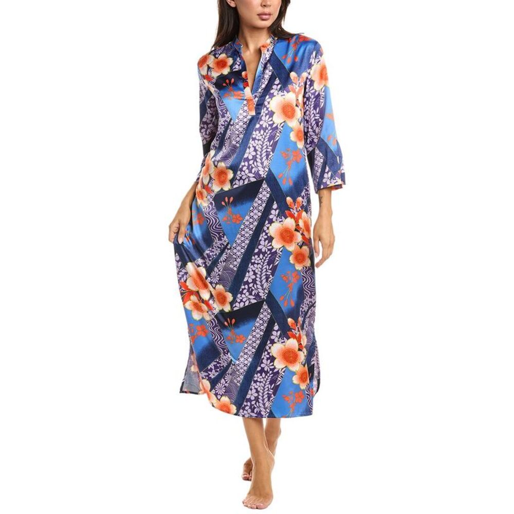 N Natori Womens Magnolia Printed Satin Night Gown, Blue